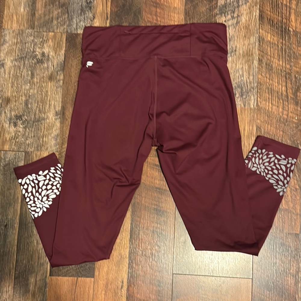 Fabletics Red and White Leggings with Stylish Pattern